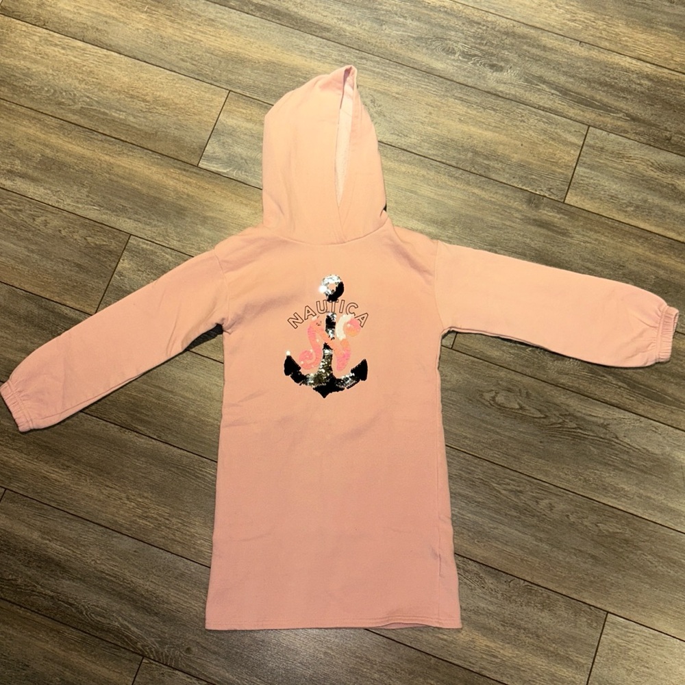(Kids) Nautica Blush Hooded Dress with Sequin Anchor